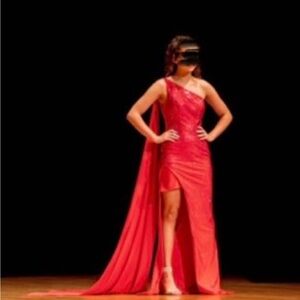 Elegant Red One-Shoulder Gown